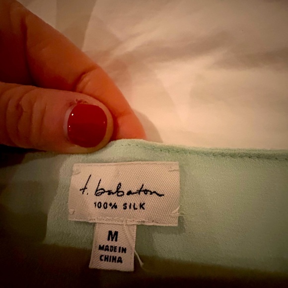🍀* Aritzia Babaton Mint- silk sheer blouse with button/ strap to roll sleeves🍀 - Picture 7 of 7